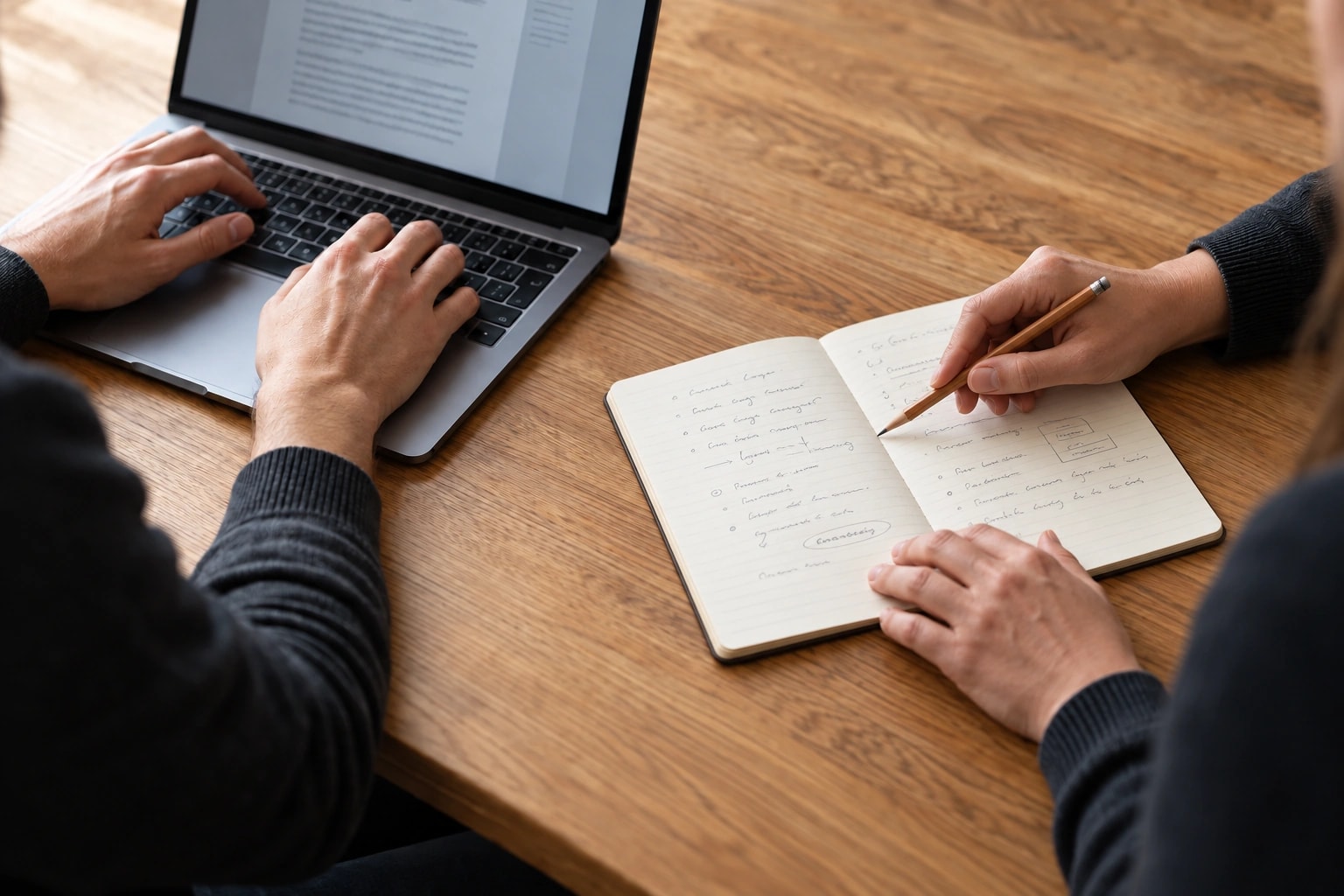 Illustrative hands-on training session with a laptop and working notes